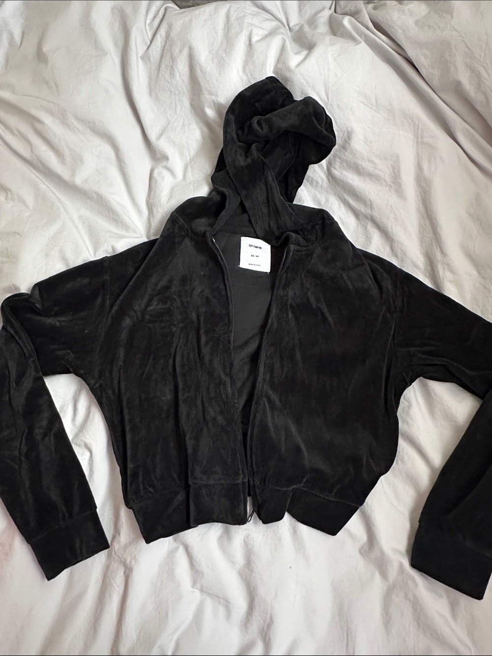 Cotton On Black Velour Zip-Up Hoodie Jacket - Women